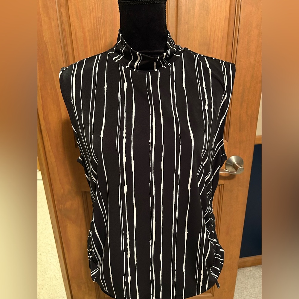 Worthington Black and White Vertical Stripe Blouse